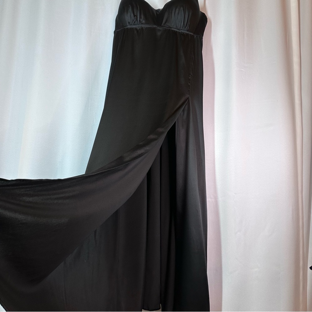 NK Imode Long Silk Gown‎ Sz XL Black Maxi Slip Dress Bra Fairy Witchy Whimsigoth